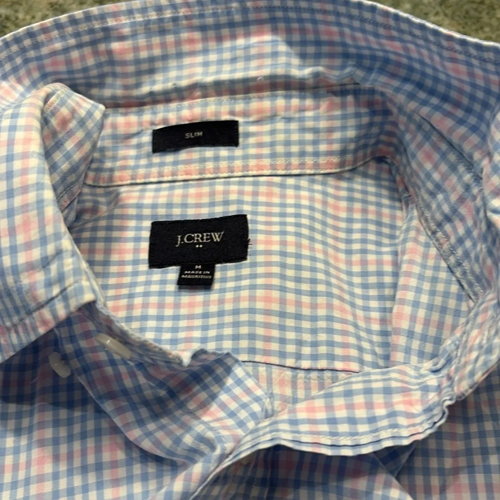 J. Crew Men's Casual Blue Pink Plaid Shirt slim medium button down long sleeve